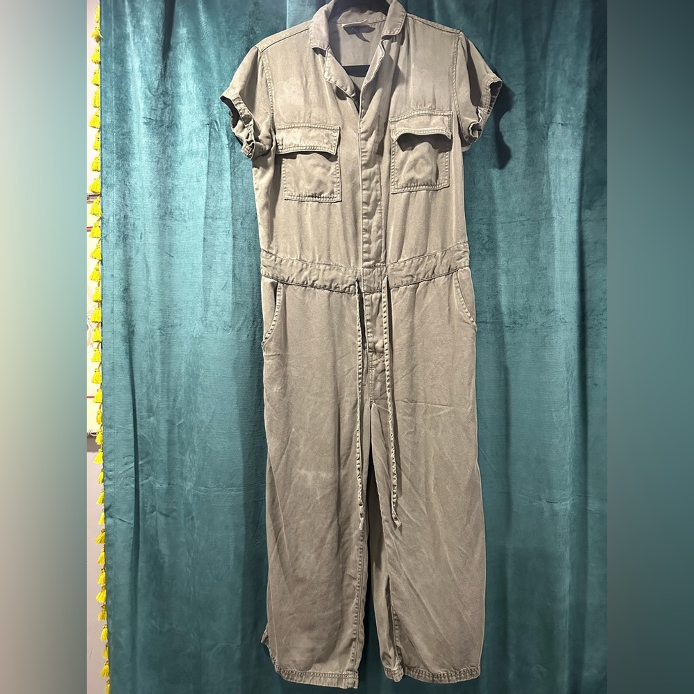 Olive Green Wide Leg Collared Romper